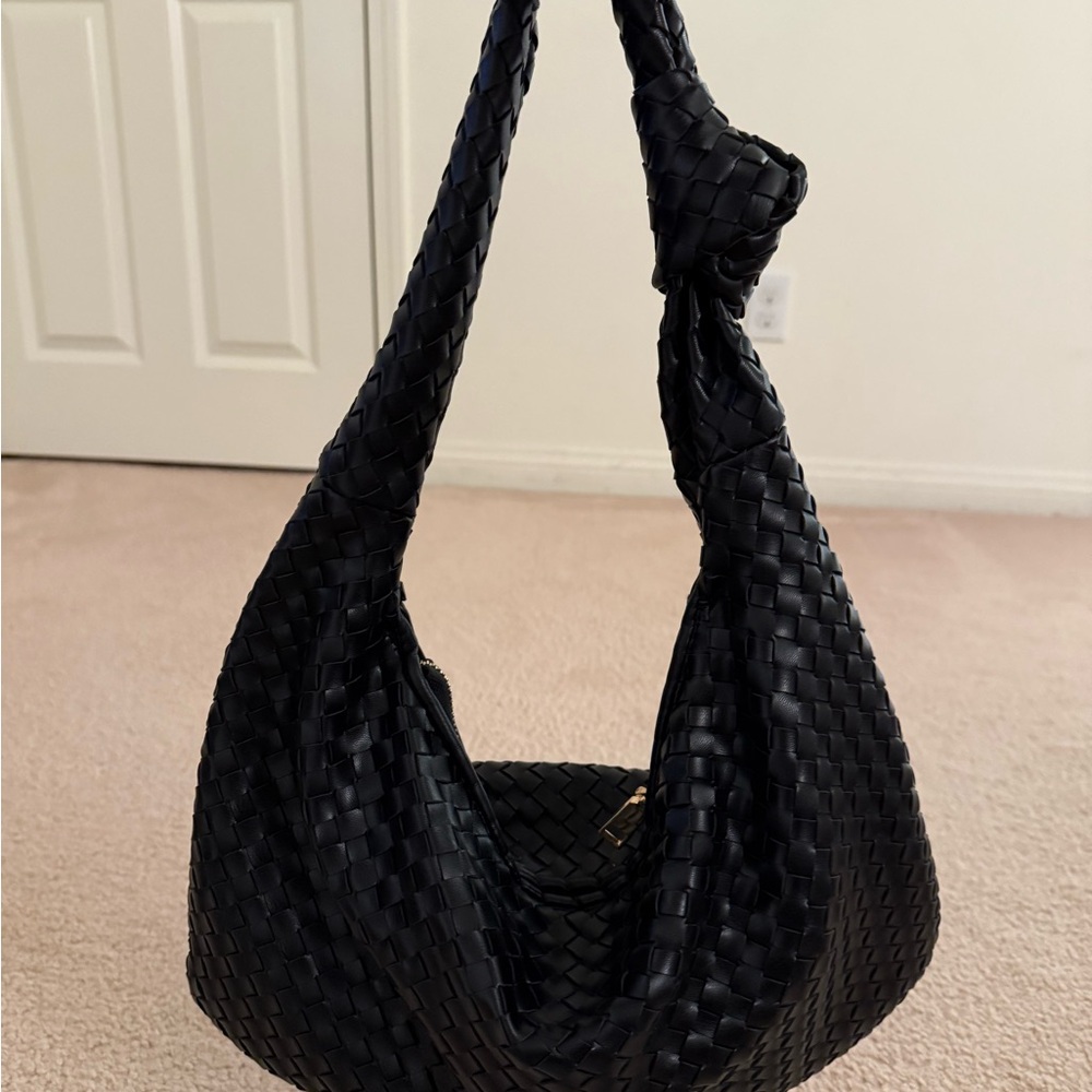 Black Hobo Bag with Woven Design